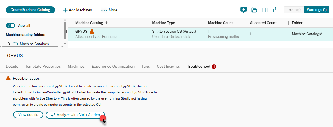 Troubleshoot tab