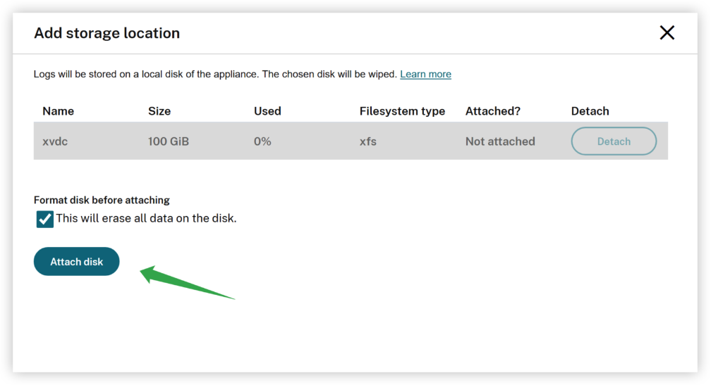 Add storage location — the new disk appears in the list after being added in the hypervisor