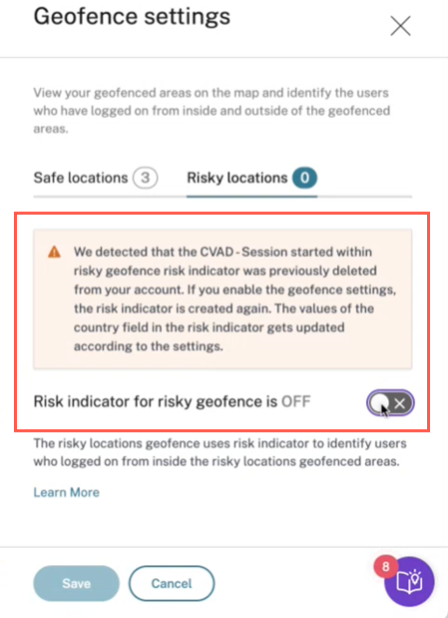 Risk indicator for risky geofence