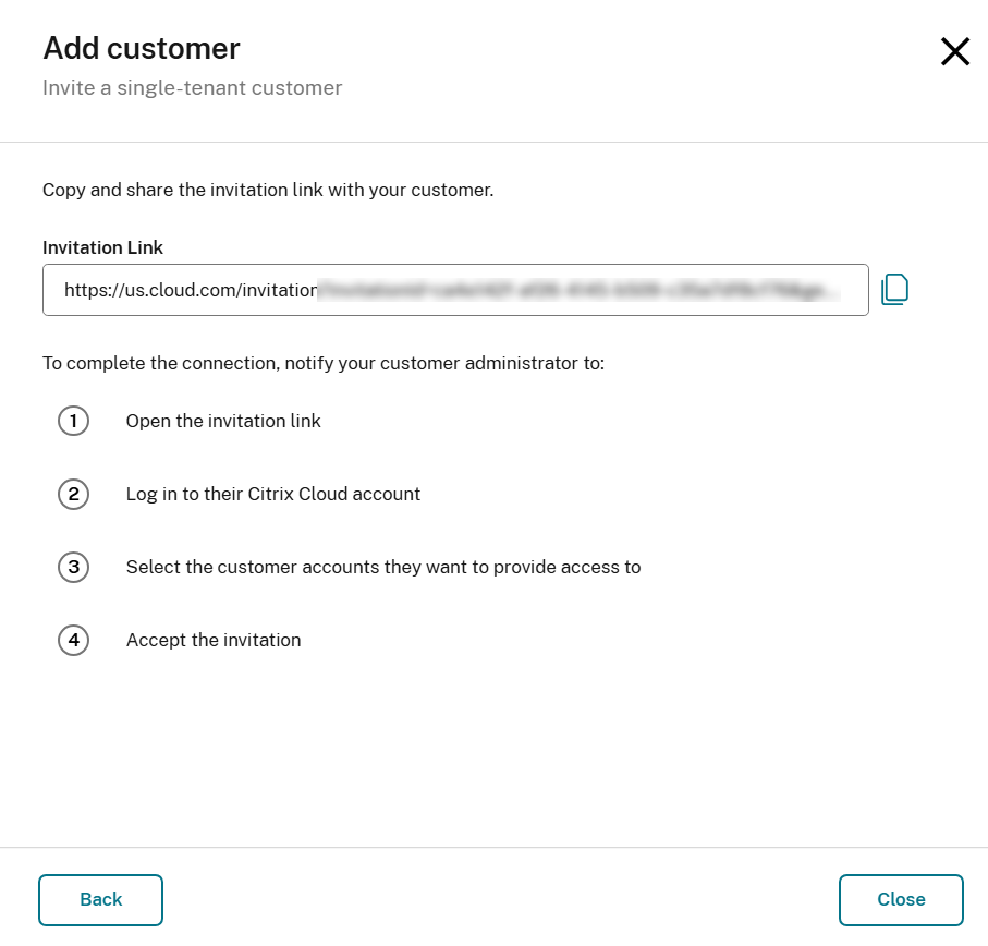 Add a customer invitation link