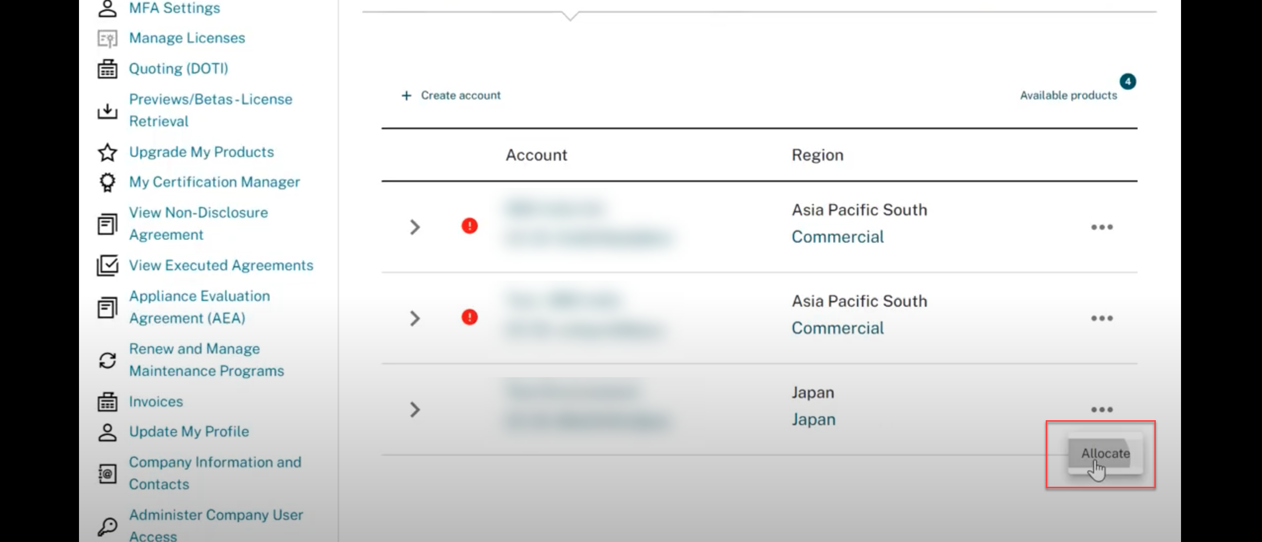 Allocate licenses