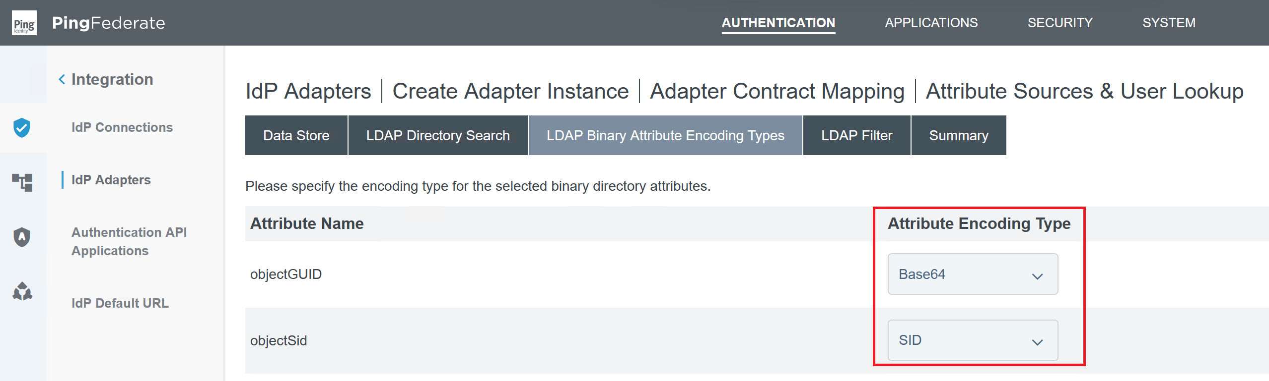 Configure adapter attributes Encoding
