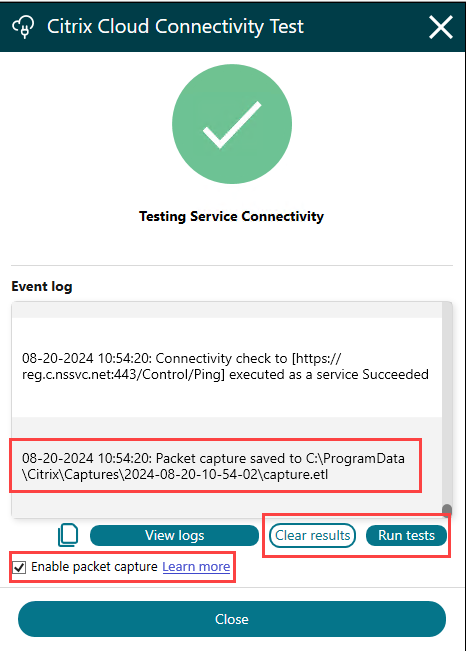 Packet capture log