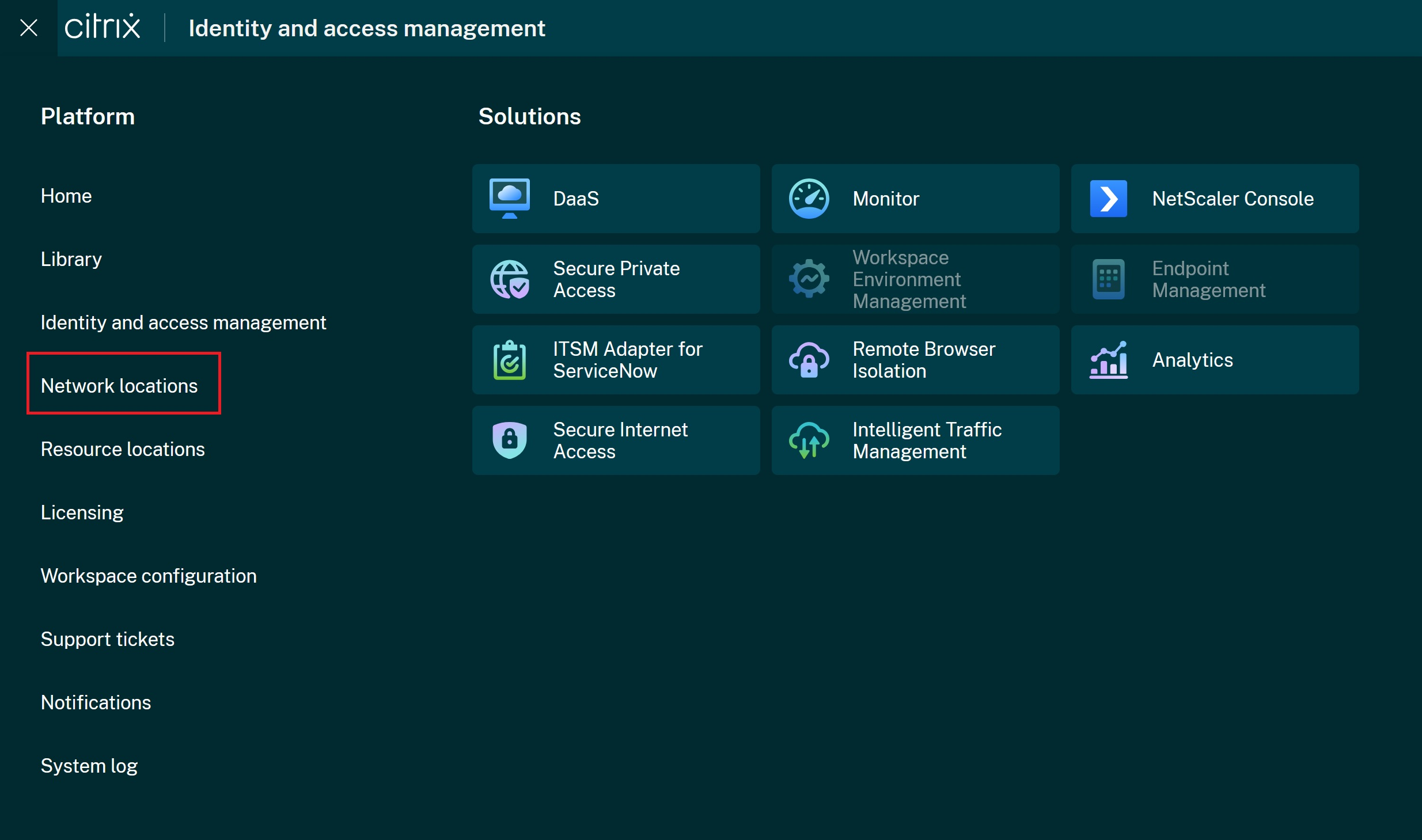 menu with Network Locations highlighted