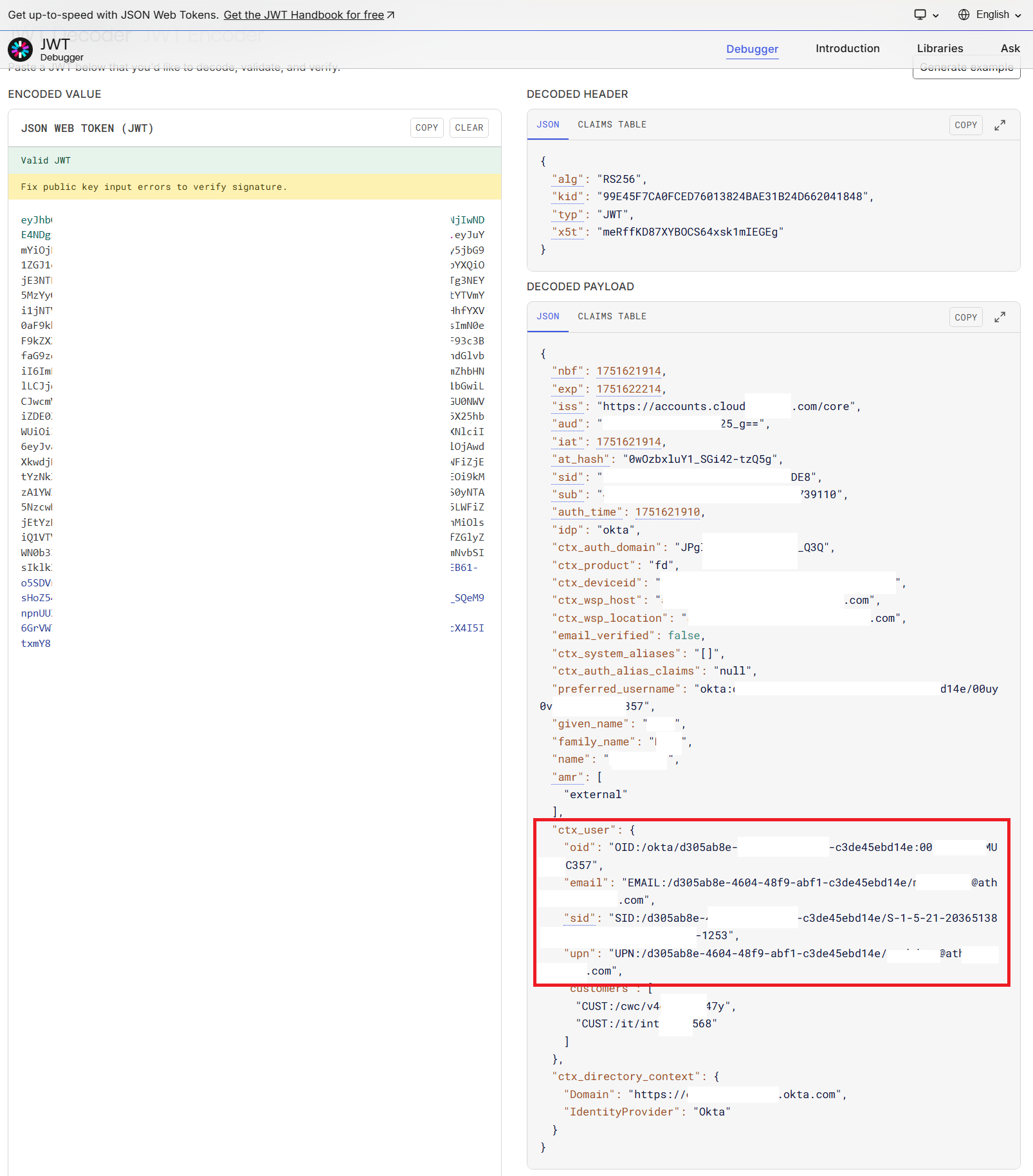 Okta OIDC Troubleshooting Example Claims