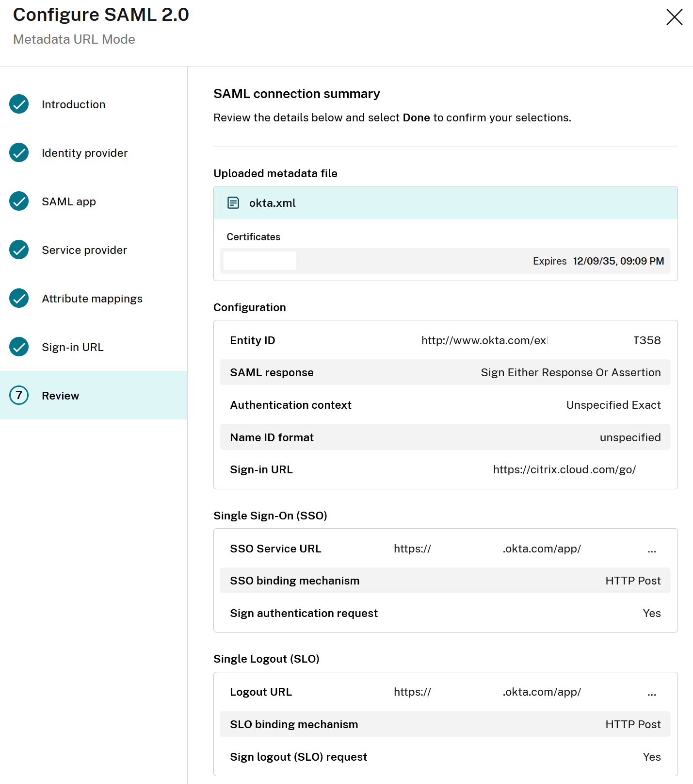 Use Metadata URL Upload Summary