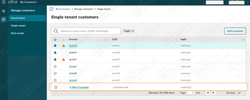 Single Tenant Customer List