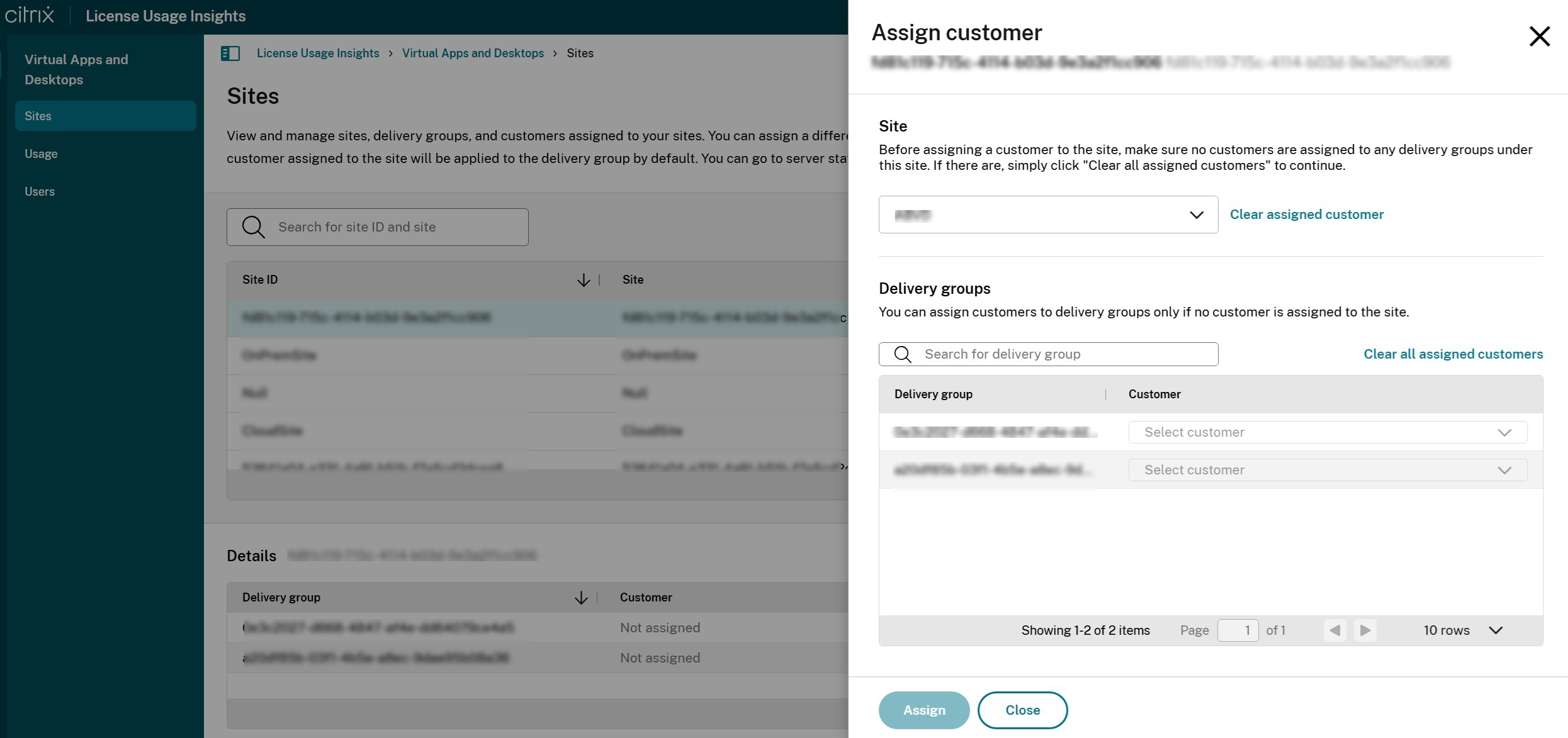 Etiquetado de clientes del sitio y del grupo de entrega