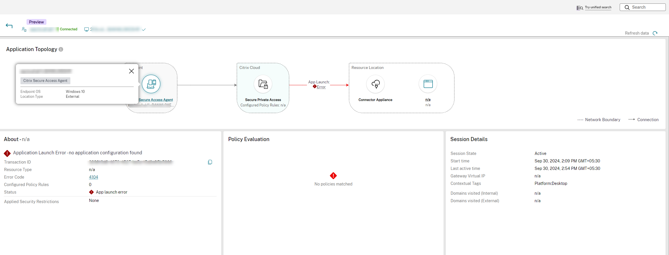 Application topology-TCP and UDP-failed