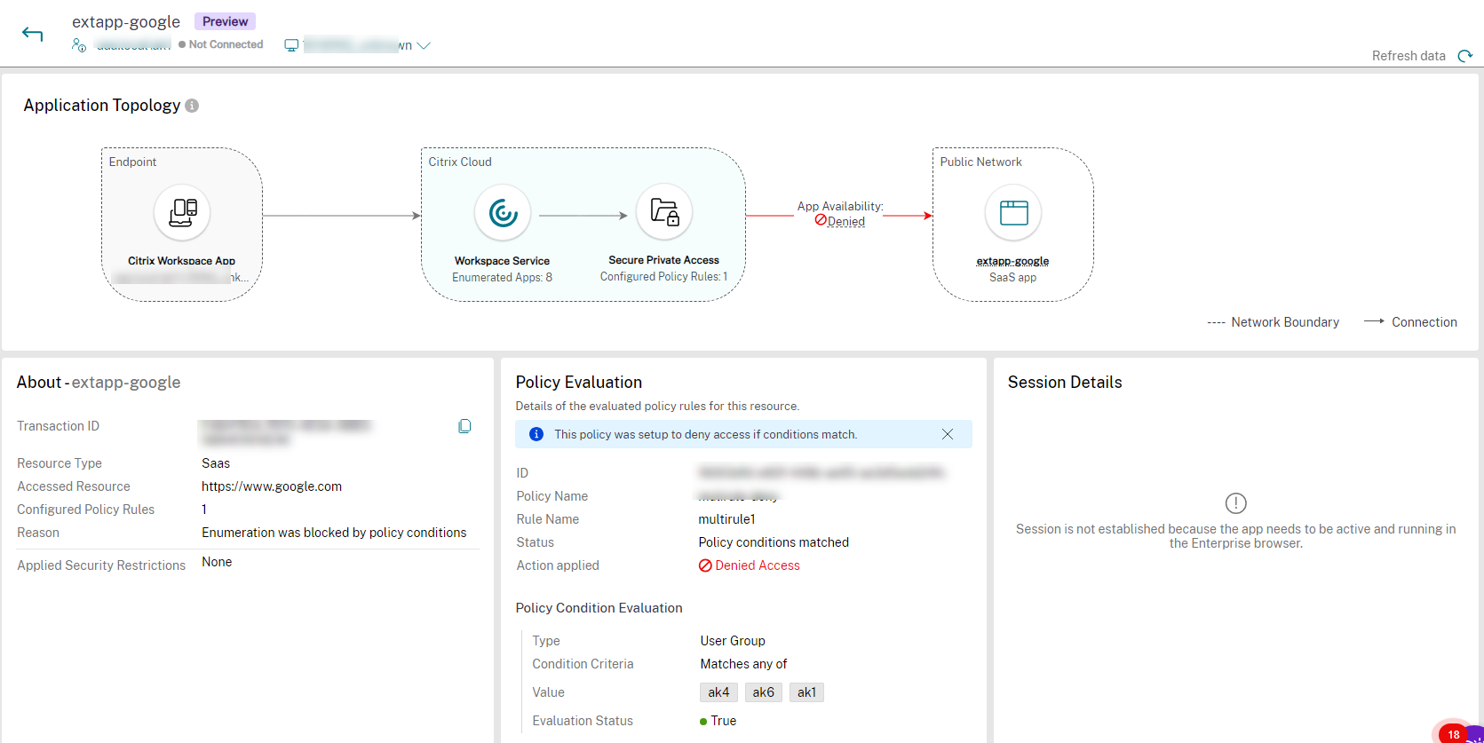 Application topology-web and SaaS-failed