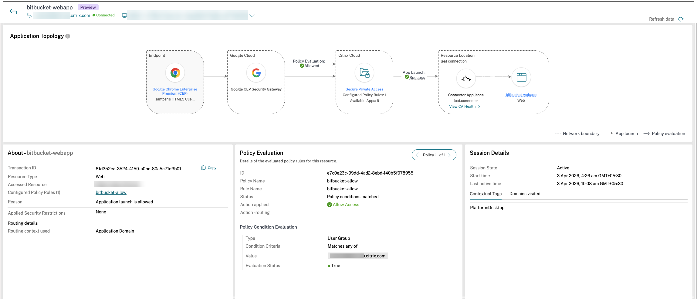 Application topology SaaS app through Google secure gateway
