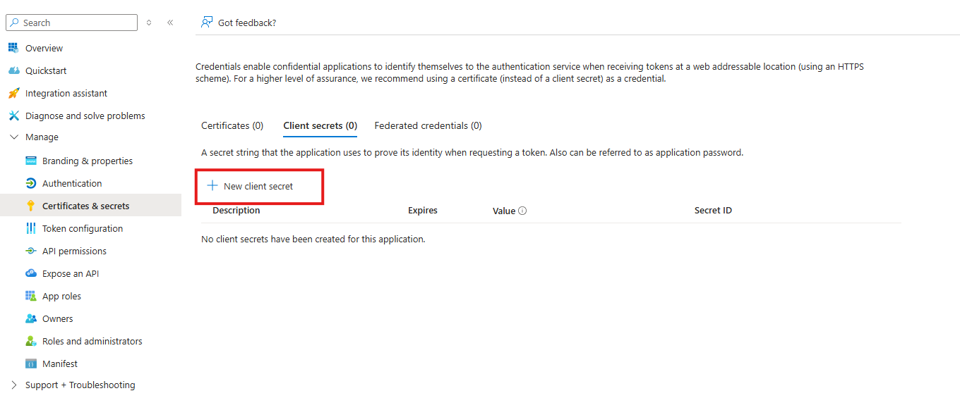 Creating a Client Secret