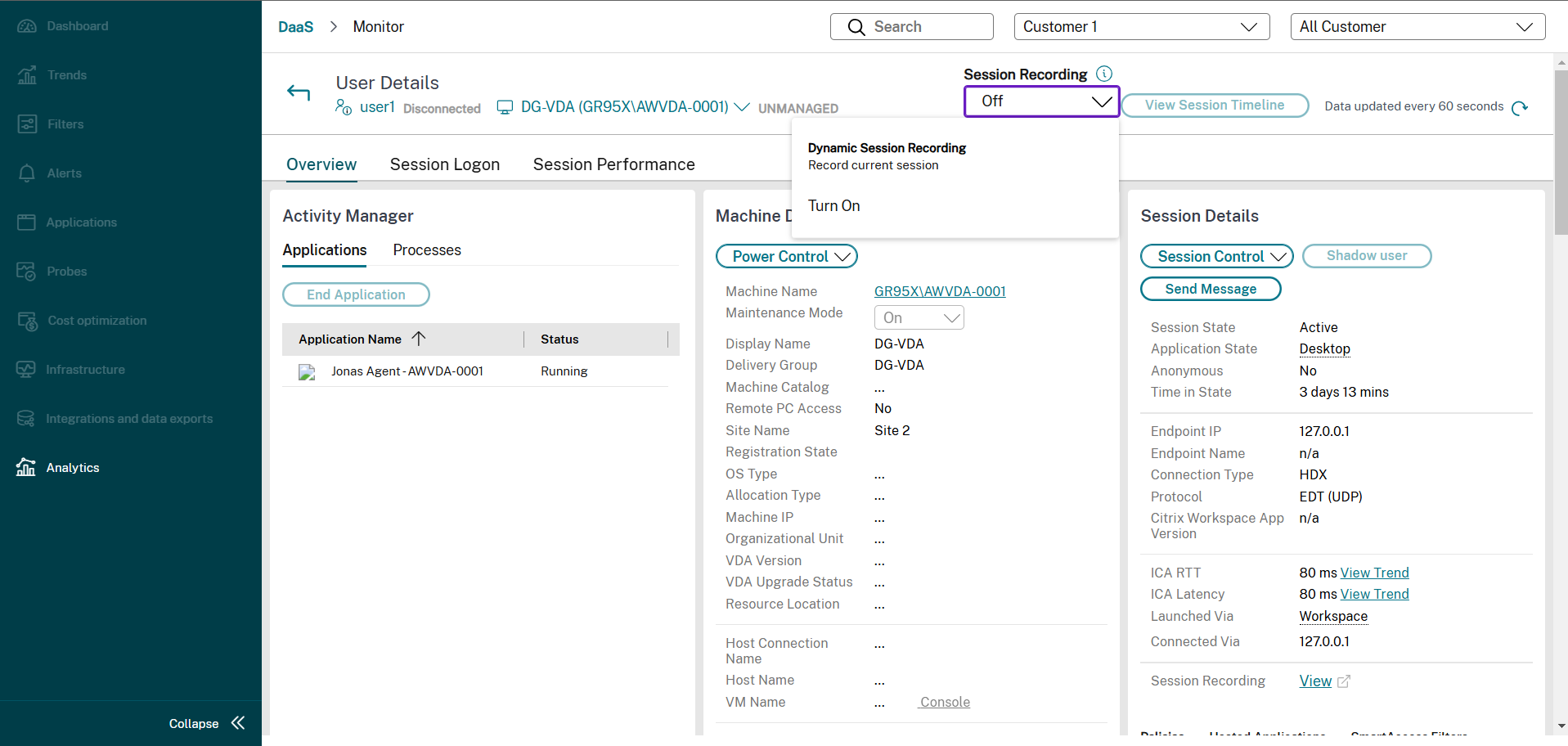 User details - Session recording