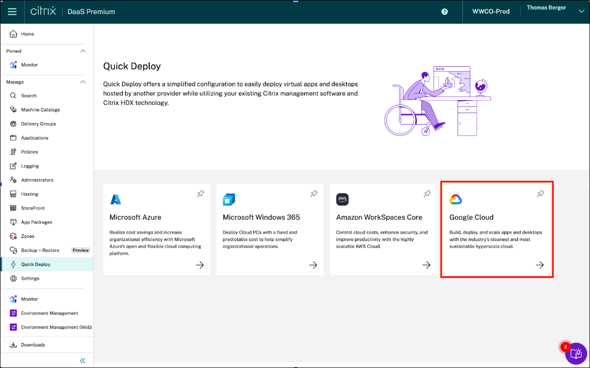 Quick Deploy für Google Cloud starten