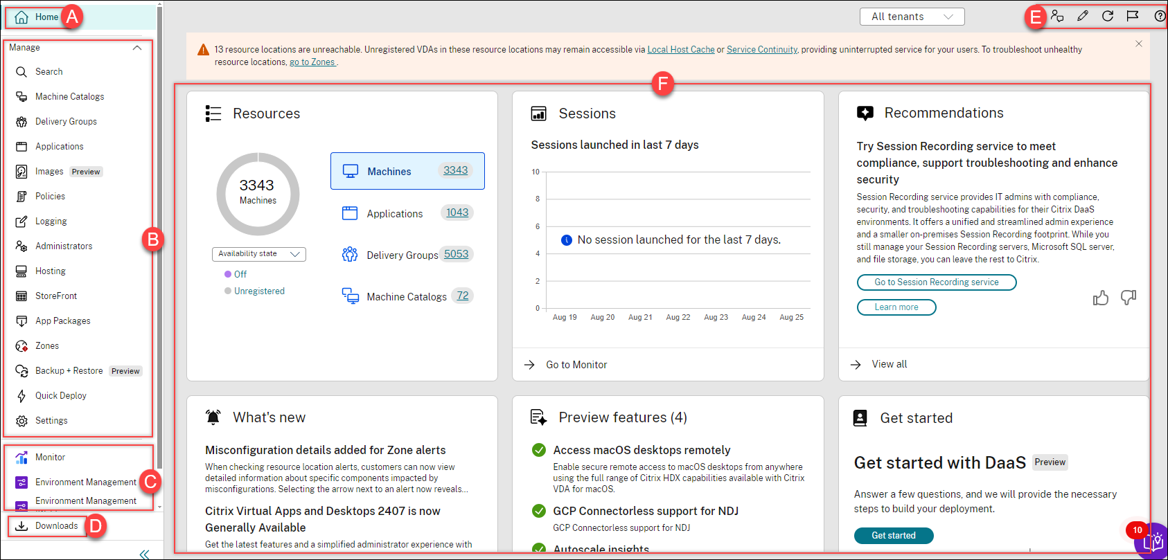 Componentes del portal de DaaS