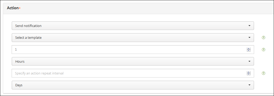 Écran de configuration Actions