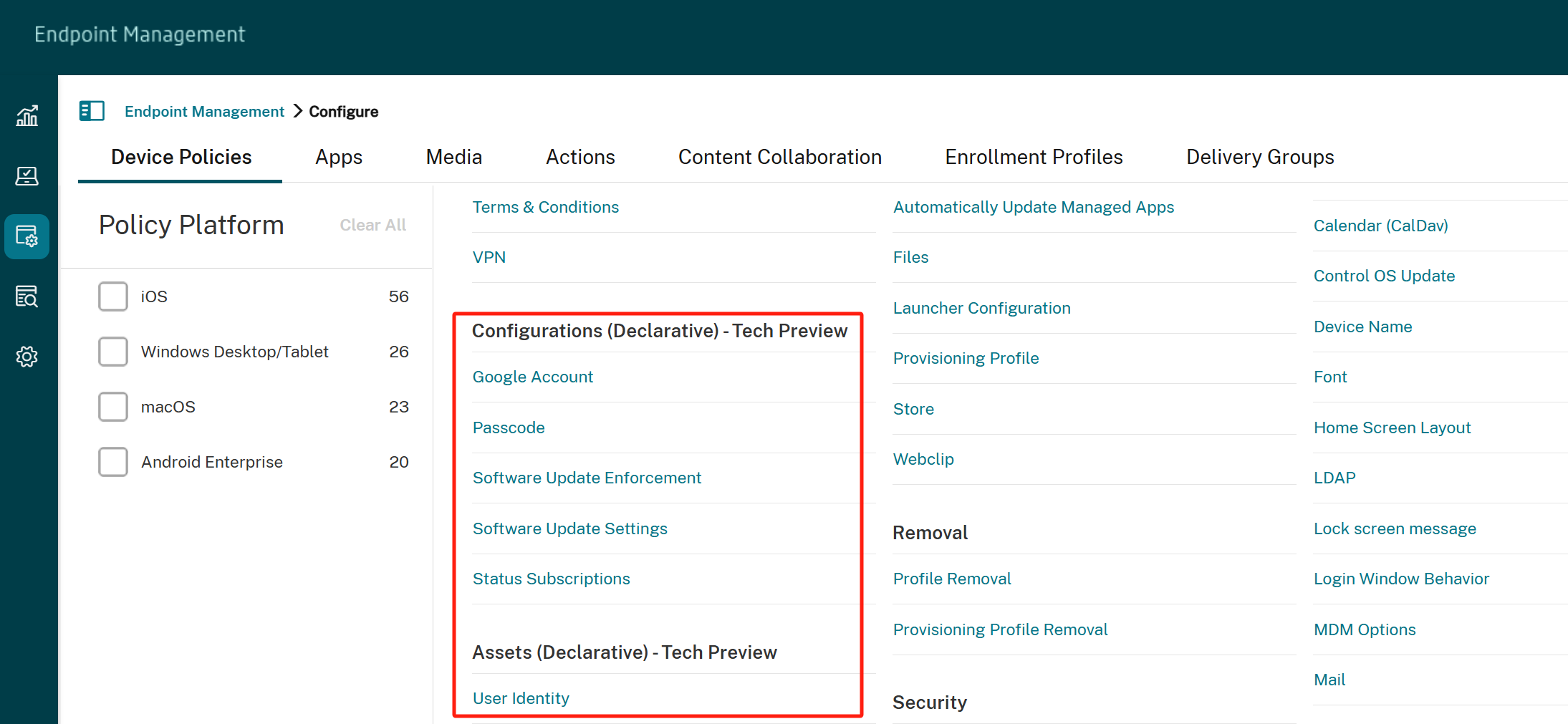 declarative device policies