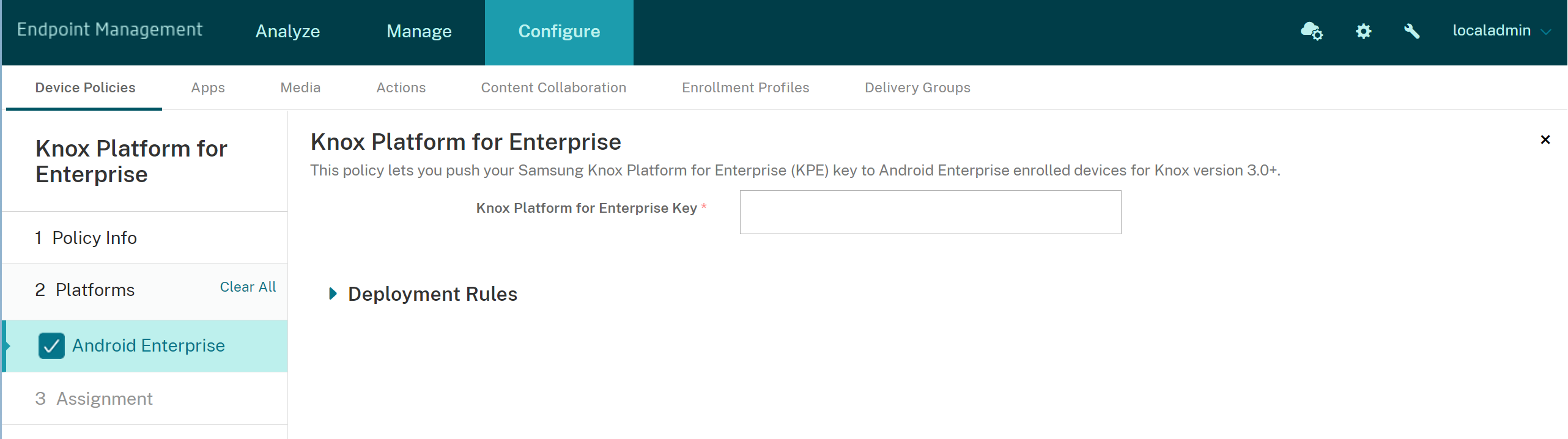 Abbildung: Anzeige der Geräterichtlinie "Knox Platform for Enterprise" für Android Enterprise