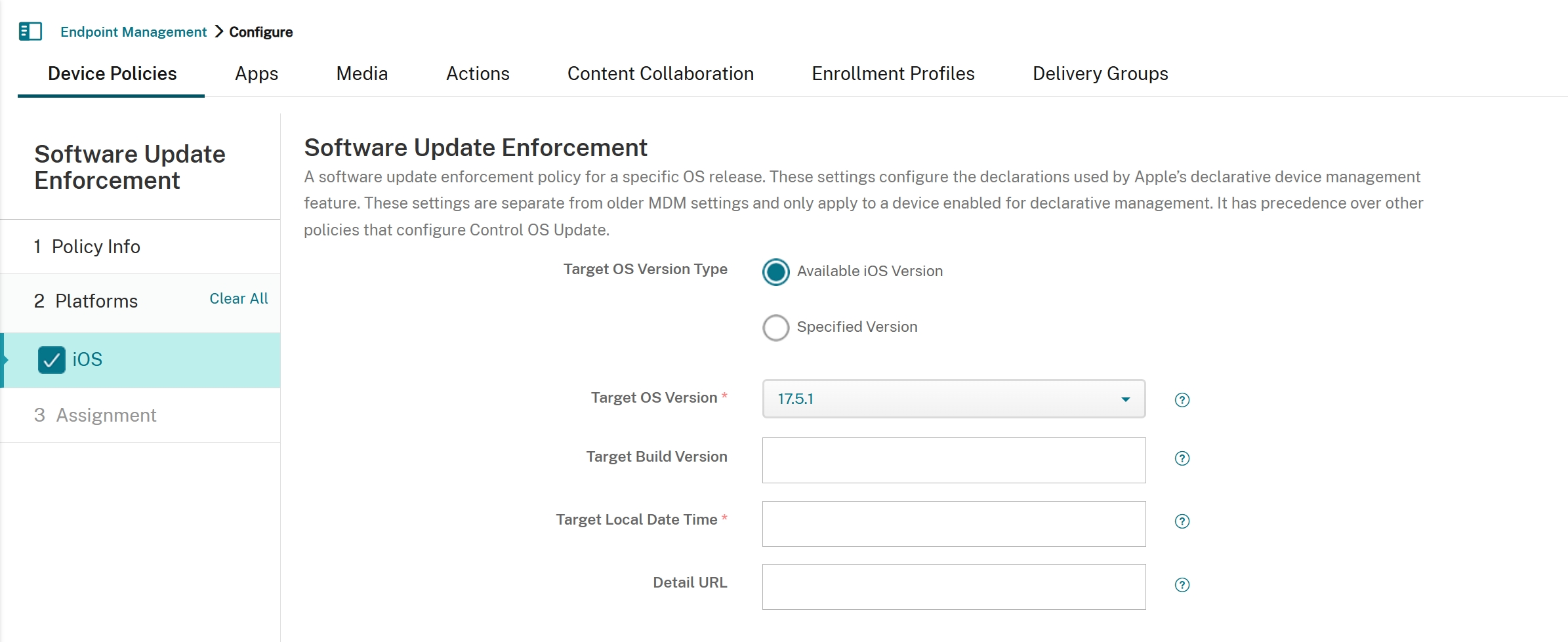 Software Update Enforcement device policy