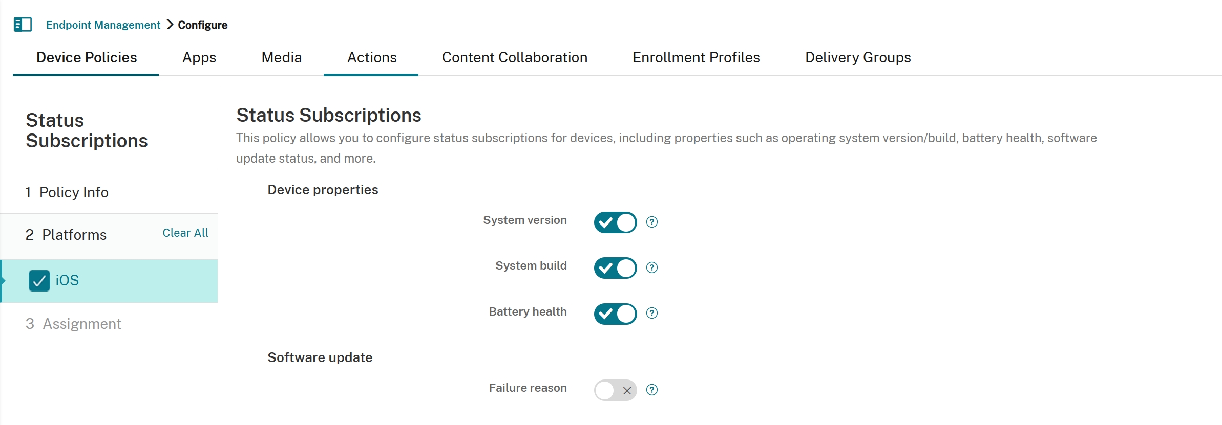 Status Subscriptions device policy
