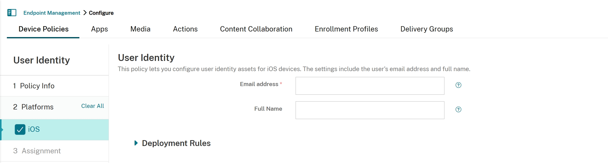 User Identity device policy