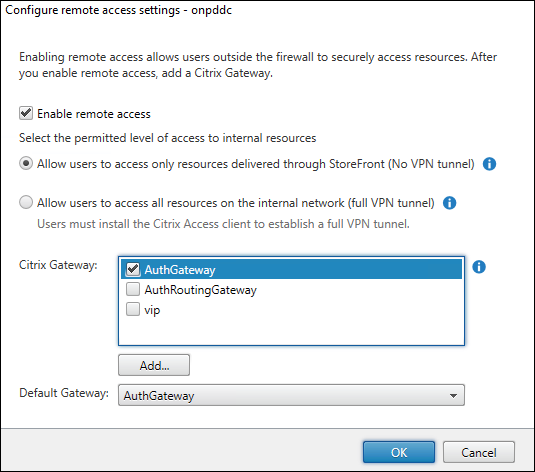 配置 Delivery Controller 的远程访问设置