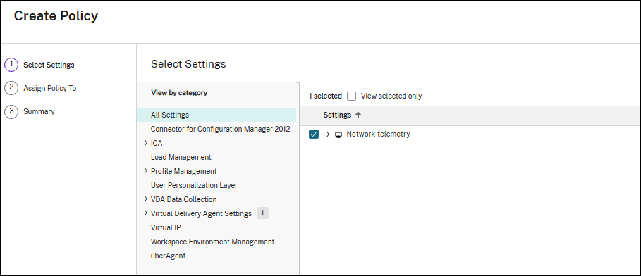 Citrix Studio 中的网络遥测策略