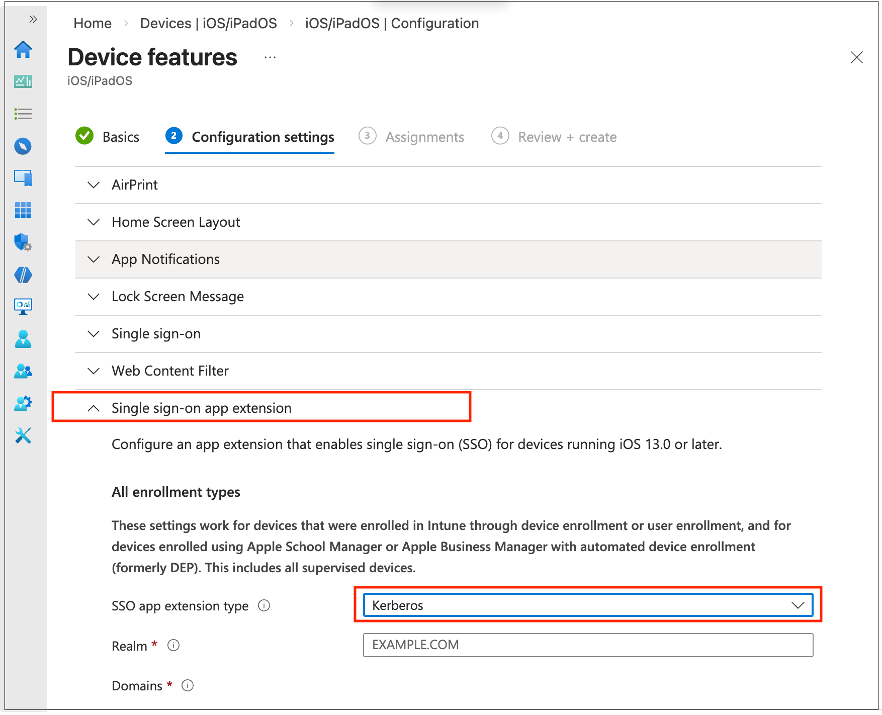 Intune policy SSO extension