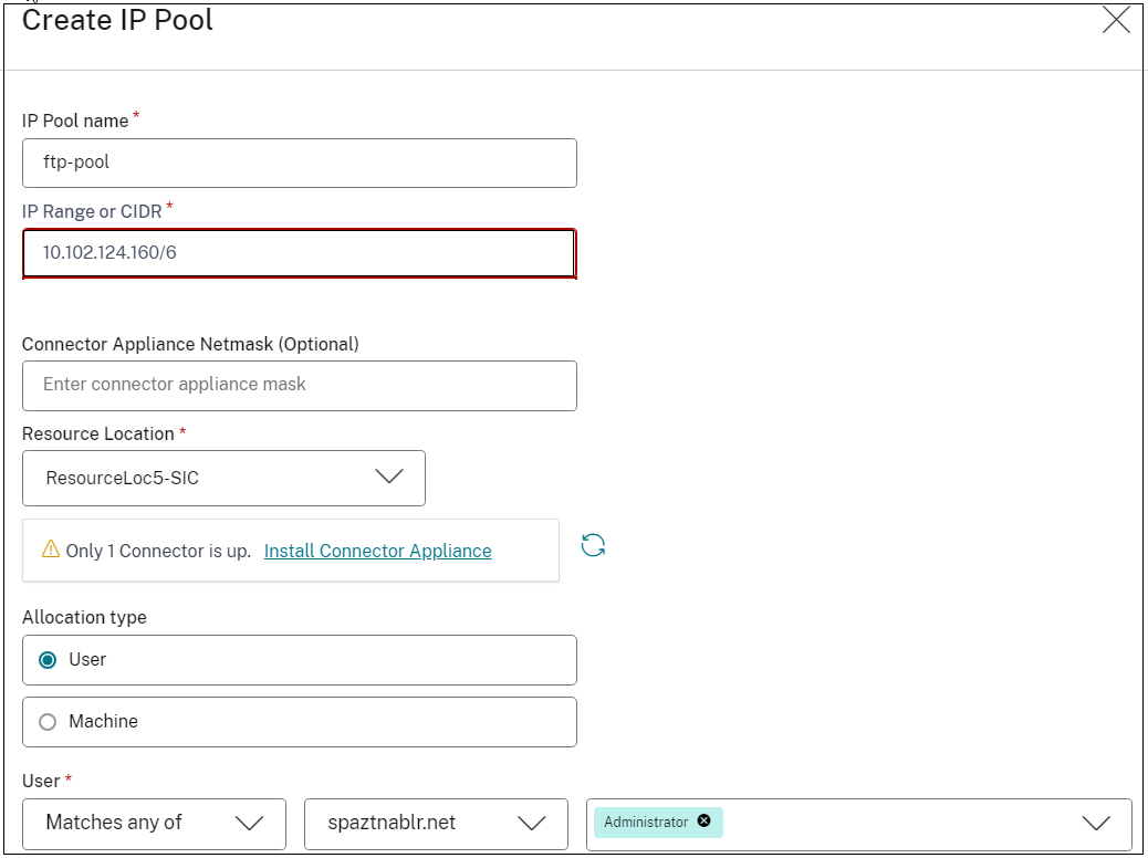 Create IP address pool