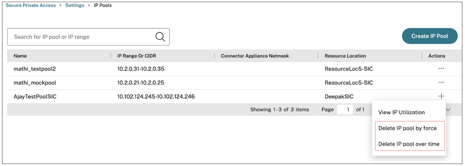 Delete IP address pool