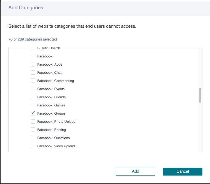 Select Facebook groups as allowed category