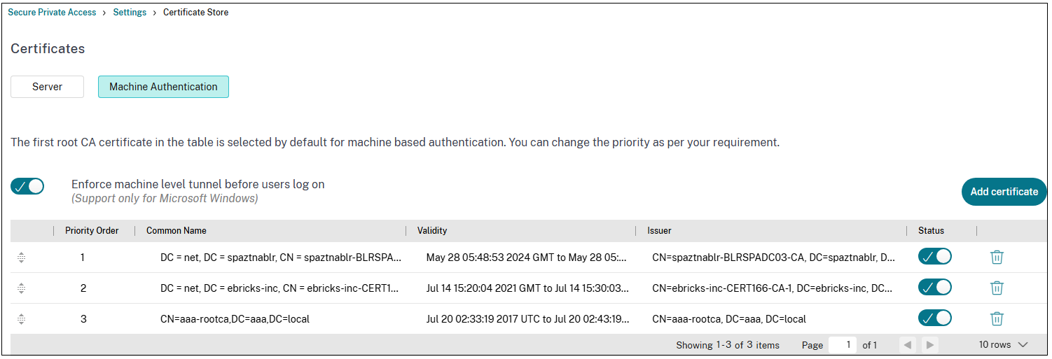 Add machine authentication certificate