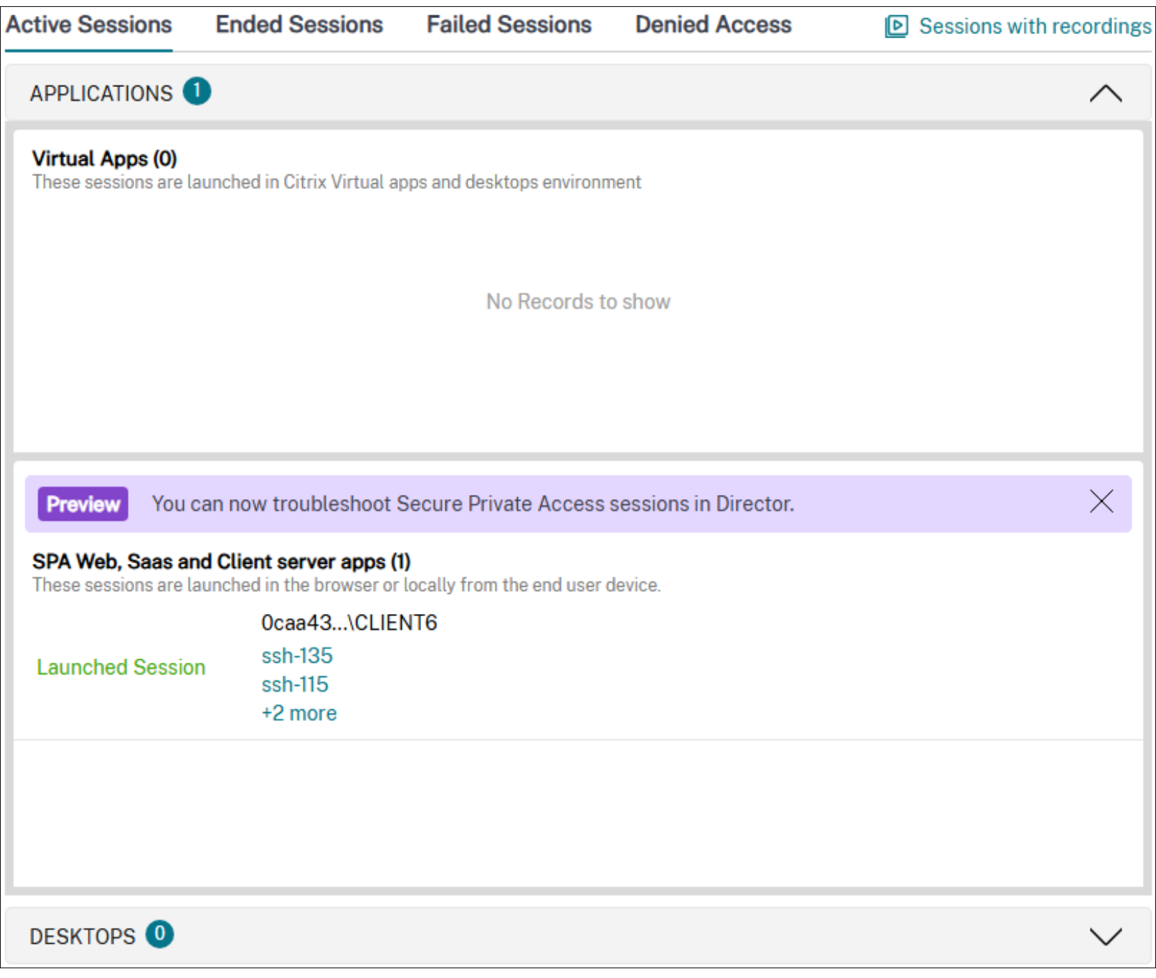 Active sessions in Monitor