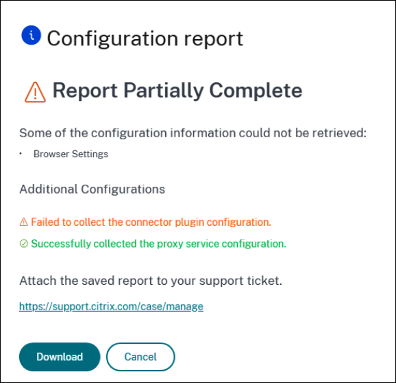 Partially completed configuration report