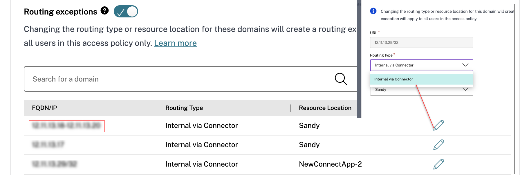 Change routing type IP