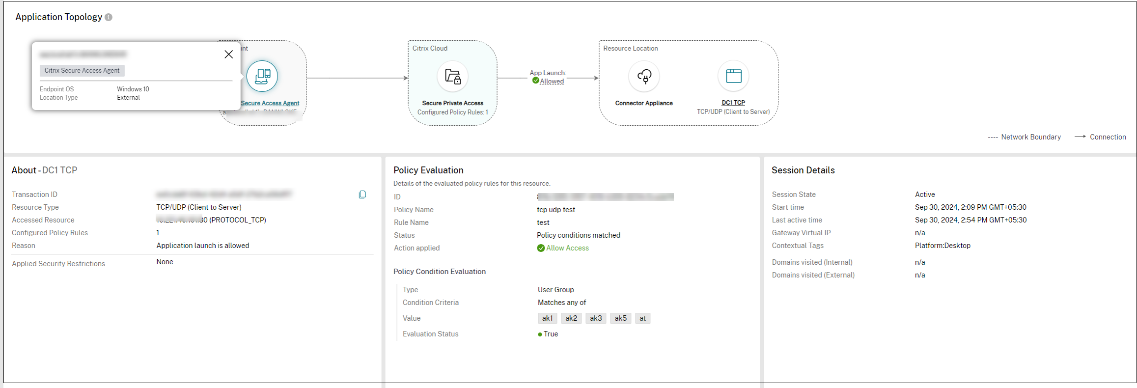 Application topology of a launched app