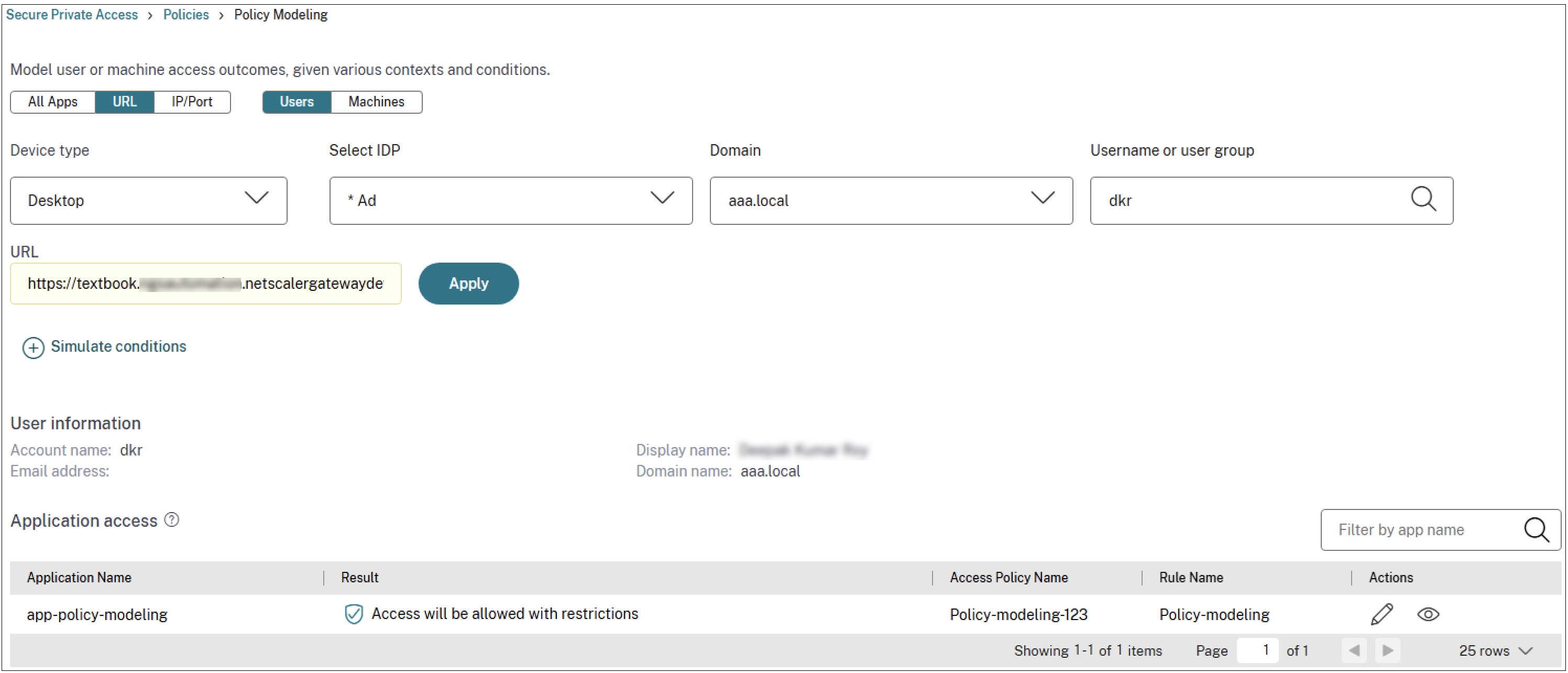 Policy model for a web app