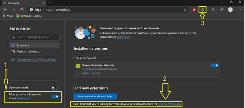 Extension de redirection du contenu du navigateur Edge