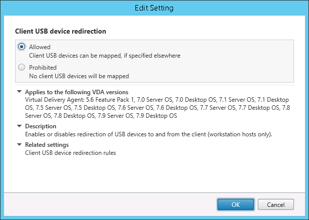 Imagen de redirección de dispositivos USB del cliente