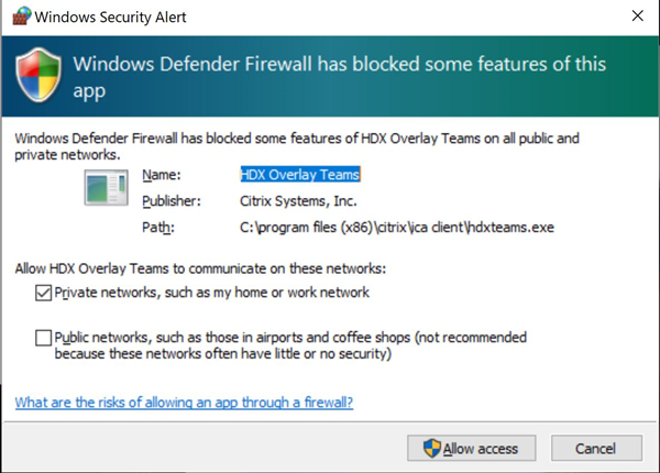 Aviso de firewall 