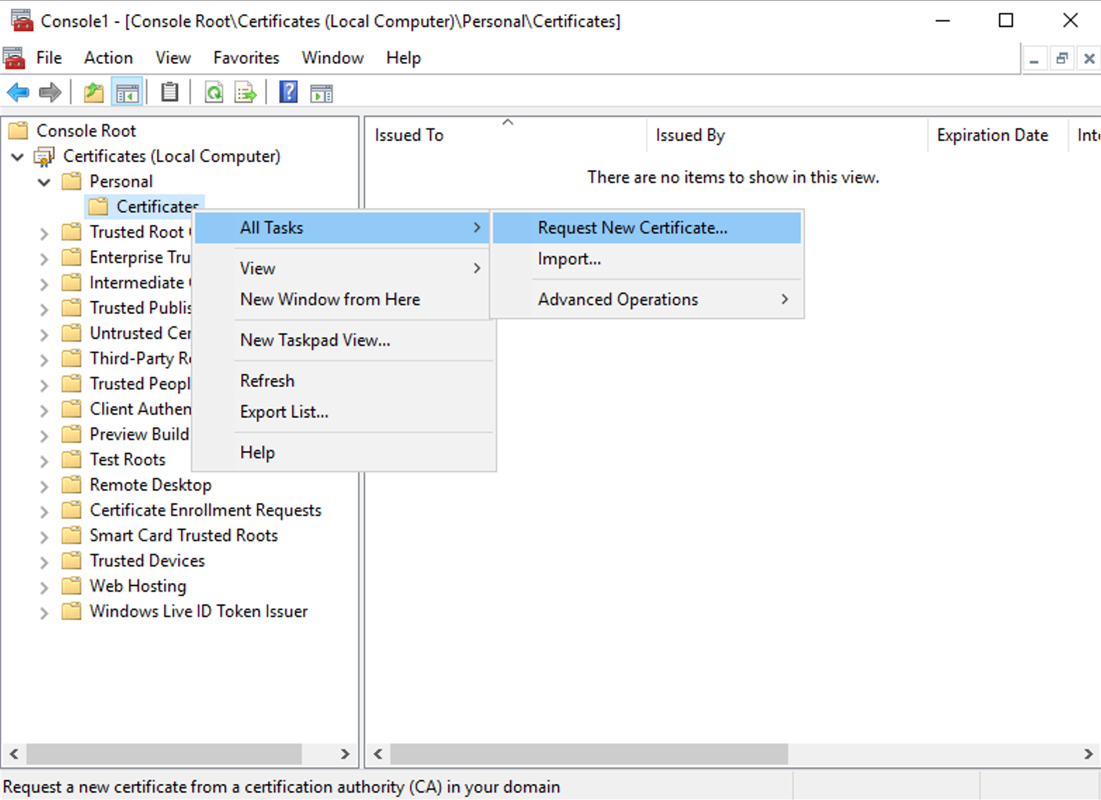 Snap-in Certificates do MMC