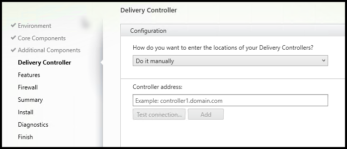 Pagina Delivery Controller nel programma di installazione VDA