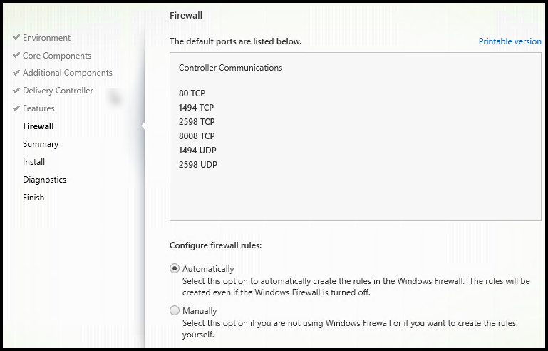 Firewall page in VDA installer