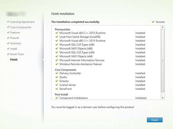 Finish page in component installer