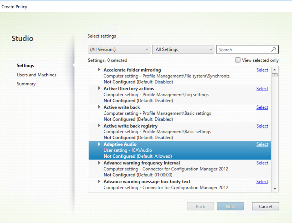 Adaptive audio policy 1