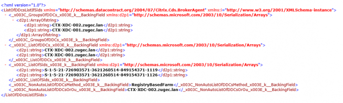 Esempio di file di cache di registrazione di VDA