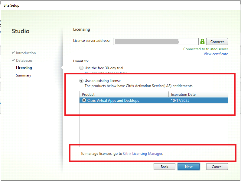 Metainstaller displays the LAS entitlements
