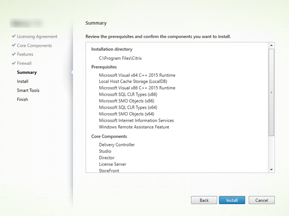 Pagina Summary (Riepilogo) nel programma di installazione componenti