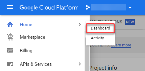 Painel de navegação do console do Google Cloud