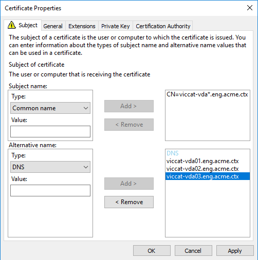 Cuadro de diálogo de solicitud de certificados